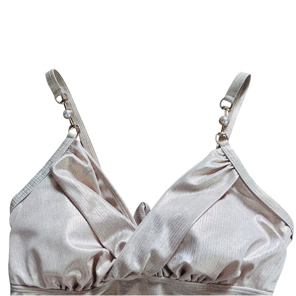Metallic Gold One Piece Swimsuit Ruched Shimmer V Neck Resort Cruise Size M - Picture 3 of 7